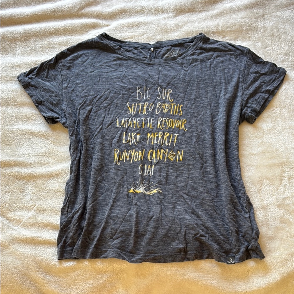 Prana Gray and Yellow Graphic Women's Tee